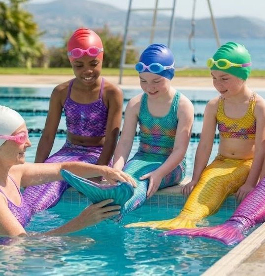 Children enjoying a mermaid swimming lesson at Mermaids & Bubbles, Chudleigh, South Devon
