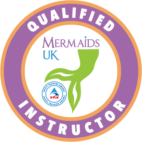 MermaidsUK Qualified Instructor accreditation badge - the UK awarding body for monofin swimming, South Devon.